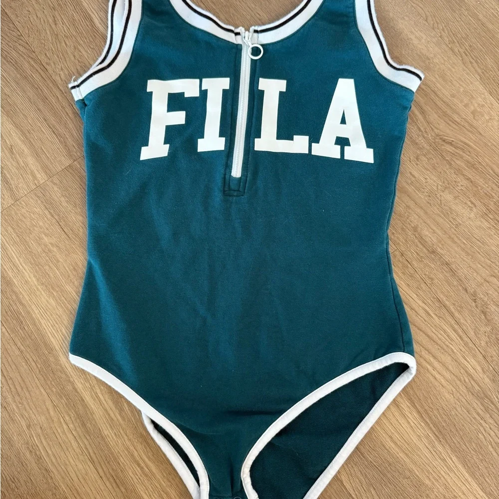 FILA Women's Teal Zip-Front Bodysuit - Picture 2 of 4